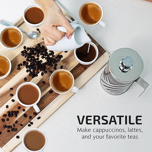 OVENTE French Press Coffee Maker 34 Ounce with Heat Resistant Borosilicate Glass, Stainless Steel Design and 4-Level Filter System, Portable Cold Brewer Pot for Travel, Camping or Gift, Silver FSD34P