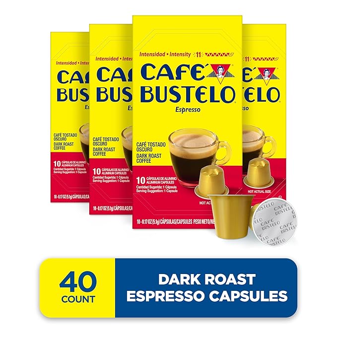 Café Bustelo Aluminum Espresso Capsules, Dark Roast Coffee, Nespresso Original Line Compatible, Intensity 11, 10 Count (Pack of 8)