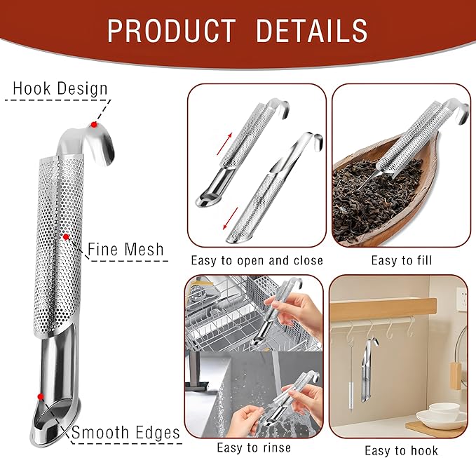 304 Stainless Steel Tea Infuser for Loose Leaf Tea Steeper,Tea Strainer,Food-Grade Fine Mesh Tea Diffuser Set w/Cleaning Brush for Single-Cup Brewing;Sifter for Flour,Matcha,Coffee,Spices,Seasonings