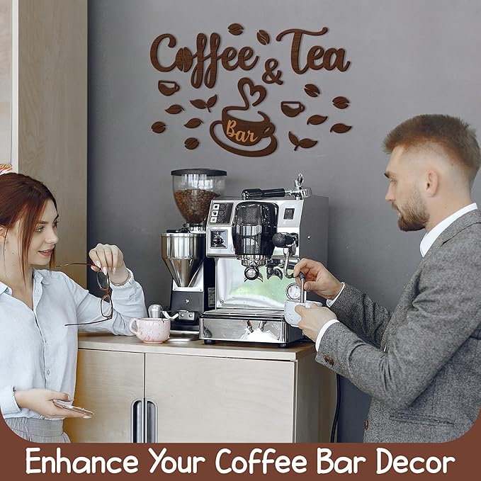 Woodamore Coffee And Tea Bar Sign - Coffee And Tea Signs For Cafe Station Decor, Farmhouse Cafe Sign For Bar Decorations, Wooden Letter Signs For Kitchen