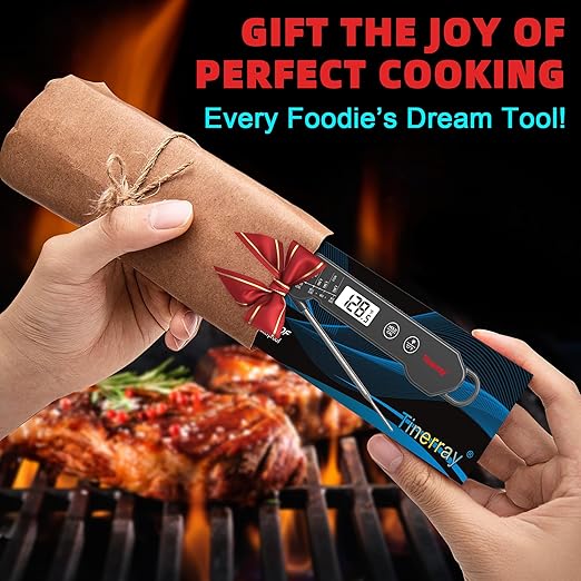 Digital Meat Thermometer for Chef Gifts Cooking, Grilling & BBQ - Ultra-Fast Instant Read Thermometer with Waterproof Design,Backlight & Calibration - Perfect for Deep Frying, Turkey, Beef (Black)