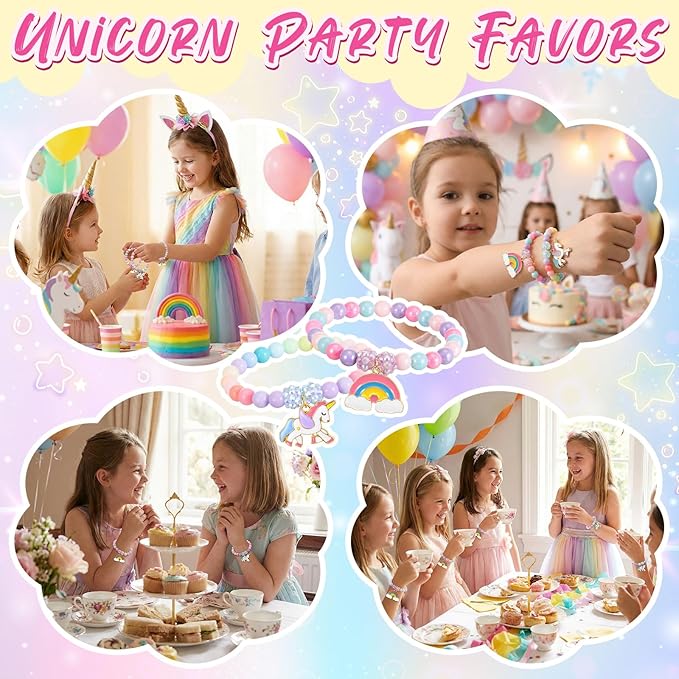 Ecally 12 Pcs Unicorn Party Favors Unicorn Beaded Bracelet Bulk for Goodie Bag Stuffers Supplies Jewelry Princess Birthday Prize Gifts