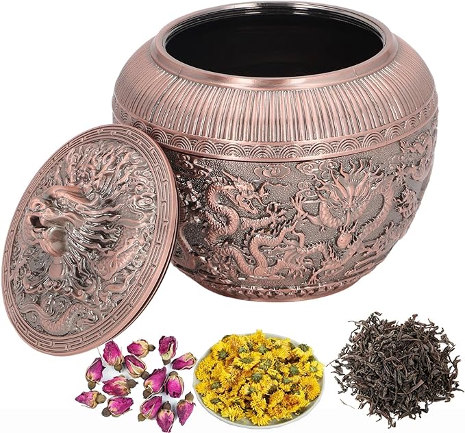 Tea Tin Canister, Loose Leaf Tea Storage Tins Vintage Chinese Style Tea Storage Jars Coffee Tins Food Storage Container for Coffee Candy Herbs and Spices(Copper )
