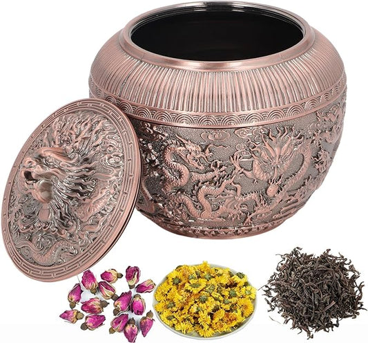 Tea Tin Canister, Loose Leaf Tea Storage Tins Vintage Chinese Style Tea Storage Jars Coffee Tins Food Storage Container for Coffee Candy Herbs and Spices(Copper )