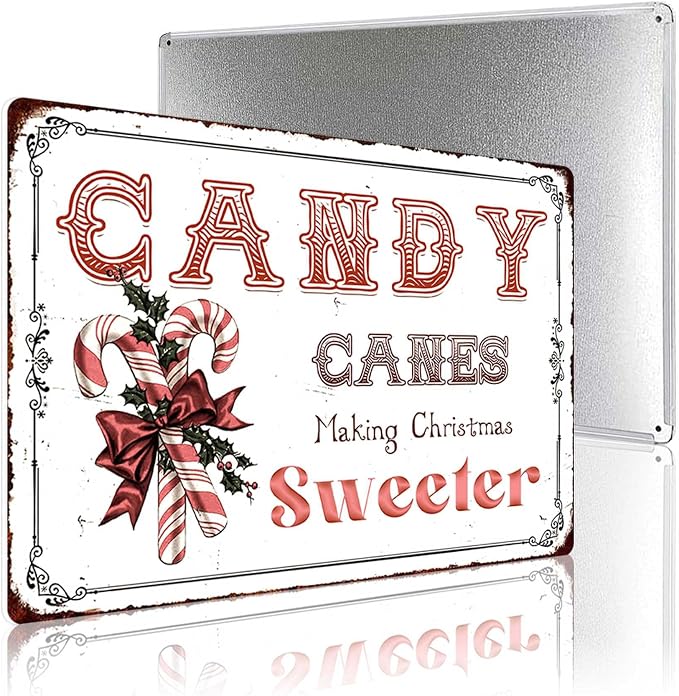Candy Canes Making Christmas Sweeter Vintage Metal Tin Sign Home Wall Decor For Kitchen Bakery Coffee Bar Farmhouse Restaurants Cafe 8X12 Inch Christmas Decorations - Image 4