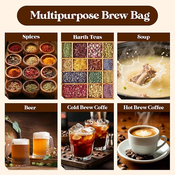 100 Pack Commercial Cold Brew Coffee Filters, 20" x 20" Cold Brew Bags with Drawstring for Commercial Cold Brew Coffee Makers and 5 Gallon Buckets, Brew Up to 5 lbs Coffee