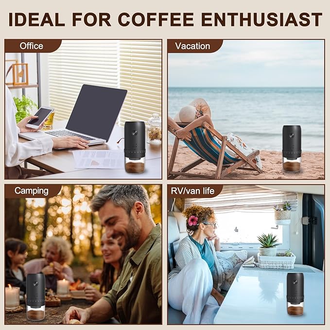 Portable Electric Burr Coffee Grinder with 40 Adjustable Settings, Small Electric Rechargeable Mini Coffee Grinder with Multiple Grinding Settings