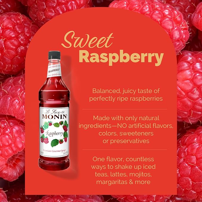 Monin - Raspberry Syrup, Sweet and Tart, Great for Cocktails and Lemonades, Gluten-Free, Non-GMO (1 Liter) - Image 3
