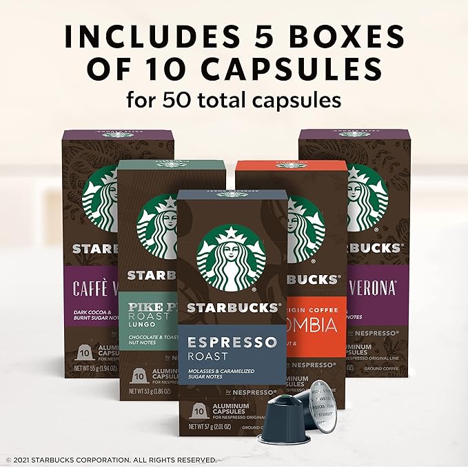 Starbucks by Nespresso Original Line, Intense Variety Pack, 50-count Espresso Pods