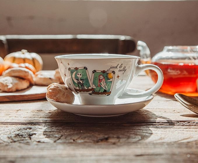 Nightmare Before Christmas Disney The Tarot Cards Ceramic Teacup and Saucer | Tea Party Set For Coffee, Espresso, Mocha