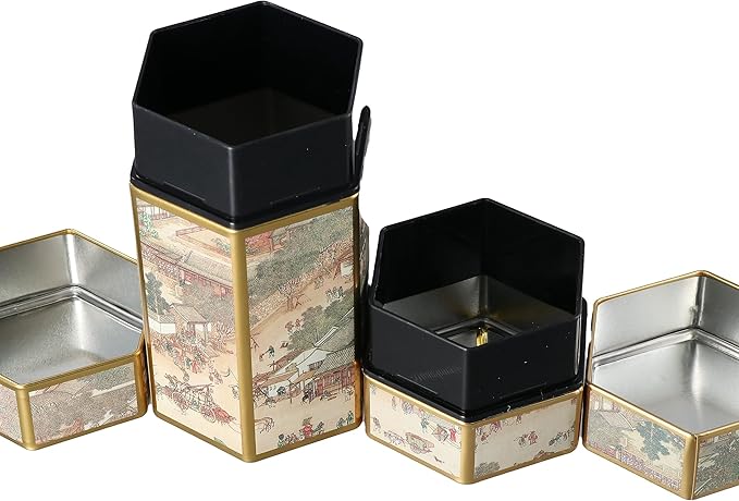 Leadigol 2pcs Tea Tin Canister Metal Tea Jar Tinplate Tin Can, Small Tea Box, Empty Tea Storage Container, Hexagonal Tea Organizer with Airtight Lid for Loose Tea Leaf Coffee Bean Nut