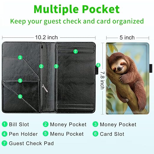 Server Books for Waitress, with 7 Large Pockets, Waiter Serving Book, Waitstaff Server Order Pads, Cute PU Leather Server Book with Pen Holder Fit Server Apron, Sea Turtle - Image 3
