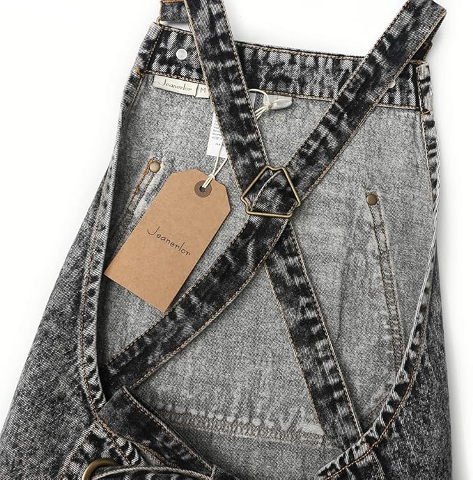 Jeanerlor - Cotton Denim Shop Black Tool Aprons with Pockets for Men - Jean Work Aprons for Men Cross Straps & Adjustable L to XXL