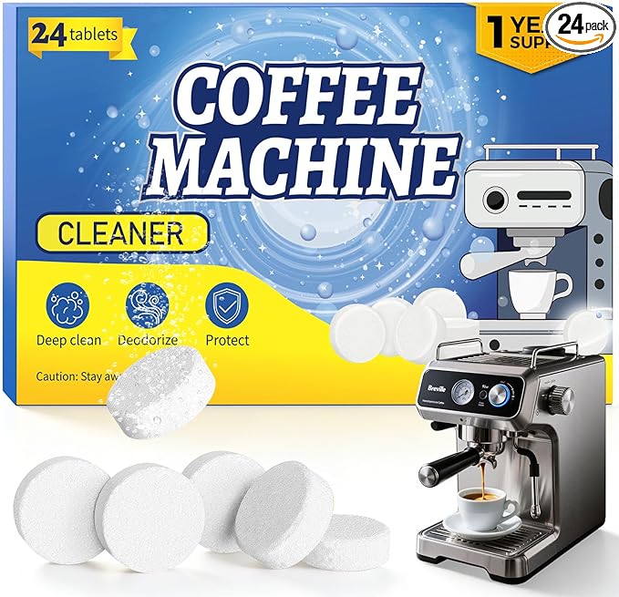 24 Pack Coffee Maker Cleaner Descaler Tablets, Deep Cleaning for Coffee Pot & Coffe Machine, Compatible With Keurig, Nespresso, Ninja, Philips, Miele, Breville, DeLonghi, Espresso & Drip Machines