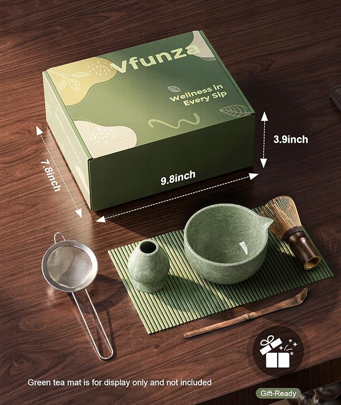 Matcha Whisk Set, Matcha Tea Kit with Purple Bamboo Whisk & Scoop, Ceramic Matcha Bowl and Whisk Holder, Strainer – Gift-Ready for Beginners, 5 Pcs Vfunza