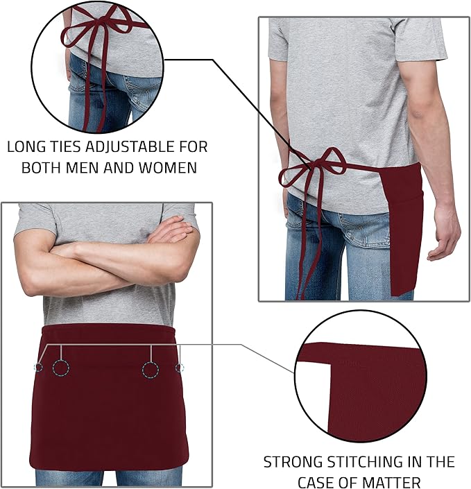 Utopia Wear 4 Pack Server Aprons with 3 Pockets, Waiter and Waitress Waist Aprons for Women with Pockets, Men Short Aprons