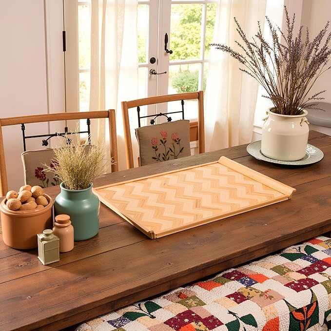 Large(18''H x 12''W) Bamboo Serving Tray are Hand-Woven - Perfect for Coffee, Eating or Party - Sturdy Serving Tray