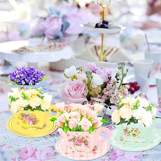LaVenty 24PCS Vintage Floral Tea Party Tea Cups and Saucer Sets Tea Party Centerpiece