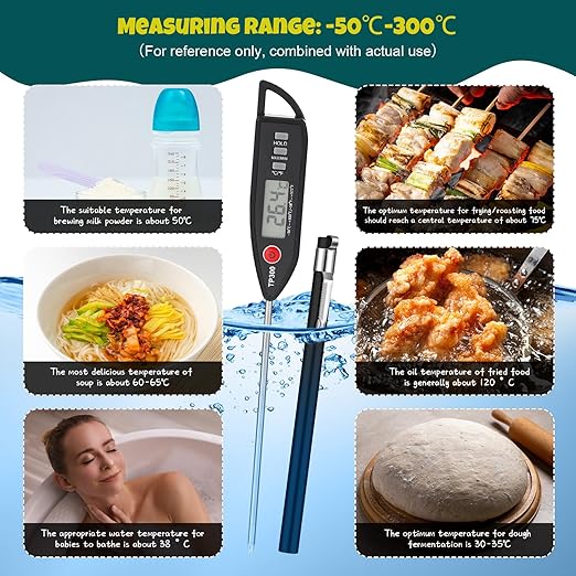 3 Set Waterproof Food Thermometer for Water, Liquid, Candle and Cooking Digital Meat Thermometer with Long Probe Instant Read for Kitchen BBQ Grill Candy (Black)