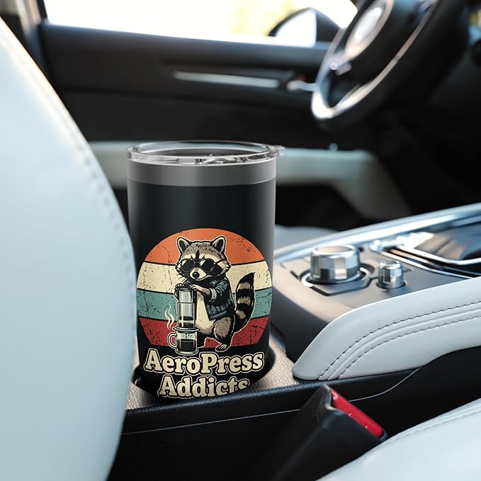 Retro Raccoon Coffee Lover Shirts AeroPress Addicts Stainless Steel Insulated Tumbler