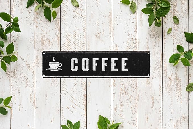 Coffee Metal Sign 4x16in Vintage Kitchen Plaque for Wall Decor Home Office Café Bar Bedroom Rustic Poster