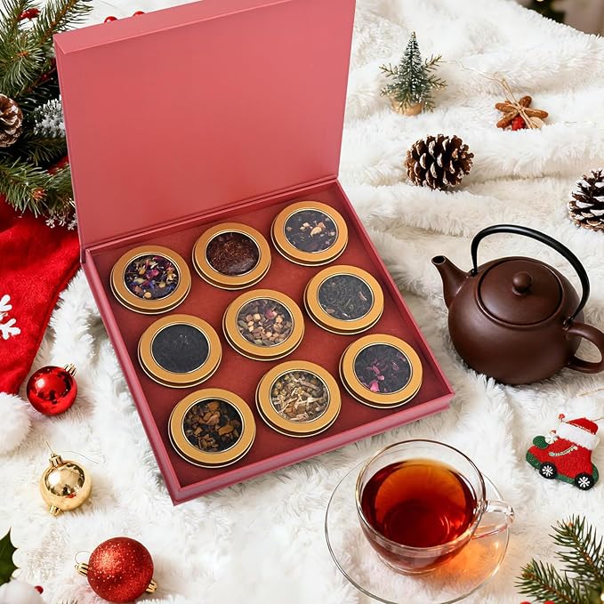 BeleePlanner Tea Gift Set, 100% Pure & Natural 9 Blended Herbal Tea, Travel Edition Gift Box for Women & Men, Caffeine Free, Non GMO, Additives Free