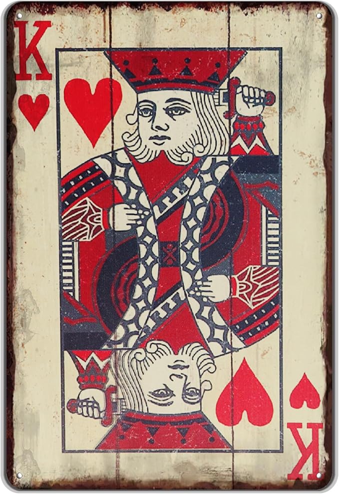 Vintage Poker Wall Decor Metal Sign Retro tin Sign Wall Decorative Signs for Man Cave Home Cafe Pub bar Shop 12x8 Inch Heart King by TREEPERI