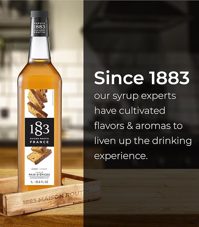 1883 Gingerbread Syrup for Drinks, Made in France, 1 Liter Plastic Bottle