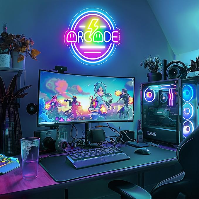Basaneon Gamer Neon Sign for Gamer Room Decor, Dimmable Arcade Neon Signs for Wall Decor, USB Powered Bright LED Neon Gaming Signs for Boys Room, Best Gamer Gifts for Teenage Boys, Kids(13.3”x13.3”)