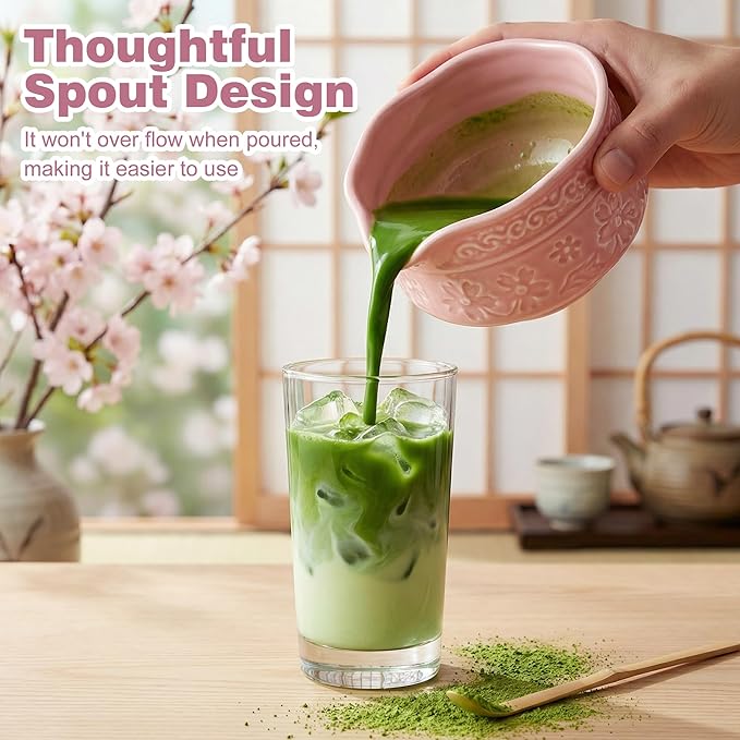 Matcha Whisk Set,7 Pcs Matcha Kit Set with Bowl & Holder, Bamboo Whisk (Chasen), Scoop, Spoon and Sifter and Tea Towel,Matcha Kit Covers Everything Needed for Making Matcha (Pink)
