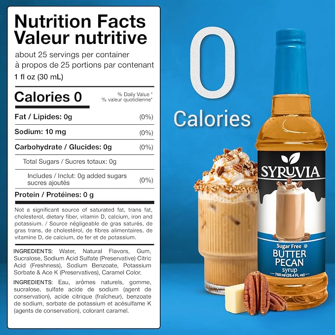 Syruvia Sugar Free Coffee Syrup, Butter Pecan Flavored Syrup for Drinks, Lattes, and Desserts – 25.4 fl oz, With Pump - Image 2