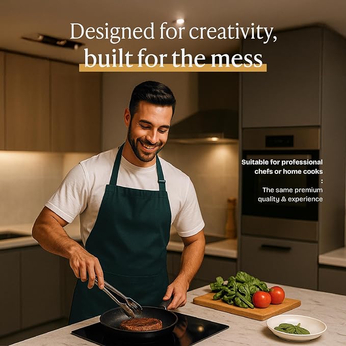 Will Well Kitchen 2 Pack Bib Apron For Men & Women with 2 Pockets - Green | Unisex 33'' x 27'' Oil & Water Resistant Soft Kitchen Chef Apron with Adjustable Neck Strap & 38'' Waist Ties for Snug Fit - Image 2