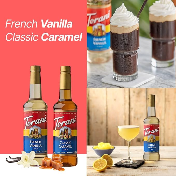 Jimoco Syrup Pump Dispenser with Torani Coffee Syrup Variety Pack - French Vanilla and Classic Caramel Syrup for Coffee with 2 Jimoco Syrup Pump Dispenser Compatible with Torani Syrup 25.4 oz Each - Image 2