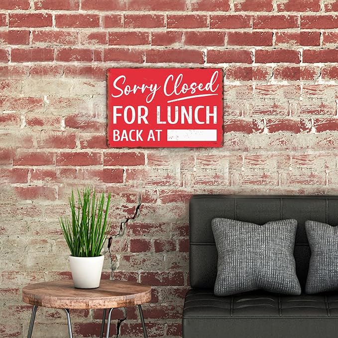 Sanwarm Metal Sign 8X12 Inch, Sorry Closed for Lunch Back At Notice Gone To Lunch Vintage Tin Sign Wall Art Decor for Store, Office, Hotel, Cafe and Pub Decoration - Image 5