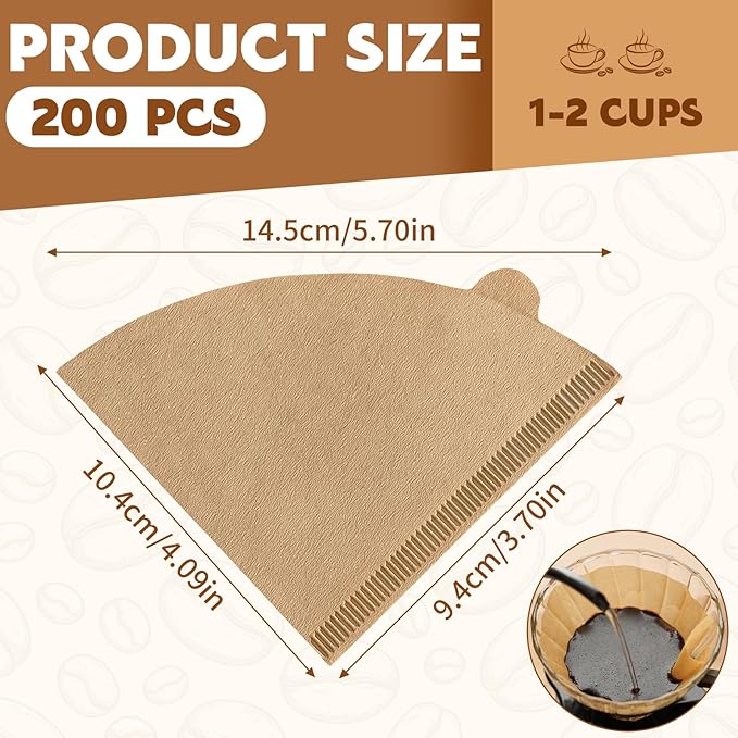 200 Count Coffee Filters, Coffee Filters #1 Disposable, Natural Unbleached #1 Paper Filter for Pour Over and Drip Coffee Maker, Suitable for Home Coffee Shop (1-2 Cup)