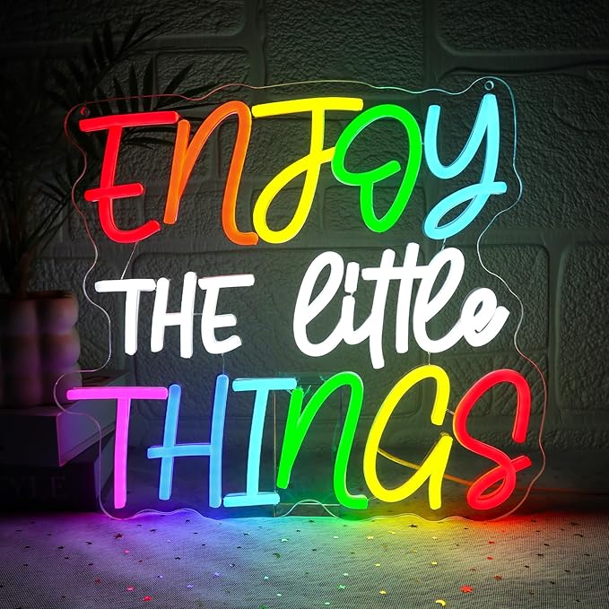 Enjoy The Little Things Neon Sign for Wall Decor Dimmable Inspirational Led Sign for Bedroom Motivational Neon Light for Home Classroom Study Room School Cafe Bar Club Party Decoration