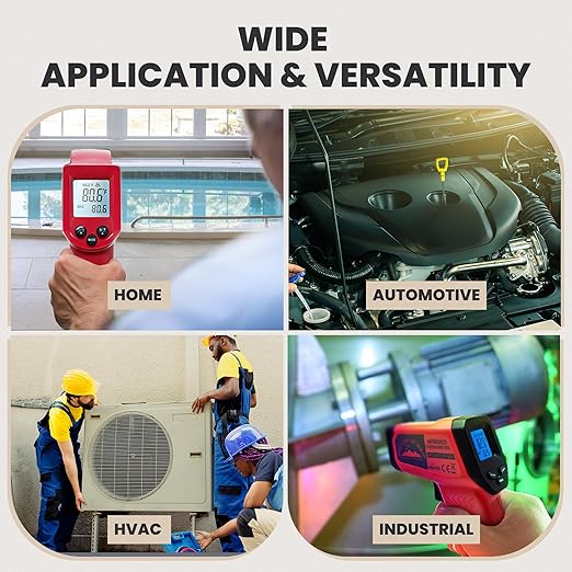 Infrared Thermometer Gun – Laser Temperature IR Gun for Cooking Waffles, Pizza, Baking, Griddle, HVAC, Engine - Wide Range (-58°F to 716°F) Adjustable Emissivity & LCD Display