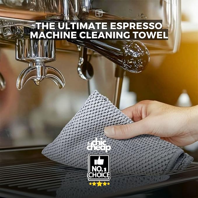 Veloro Espresso Cleaning Kit – Restore Coffee Flavor Fast – 6 Microfiber Barista Towels + Group Head Brush with Scoop – Lint-Free Cloths for Steam Wand, Portafilter & Coffee Machines (12x12”) - Image 8