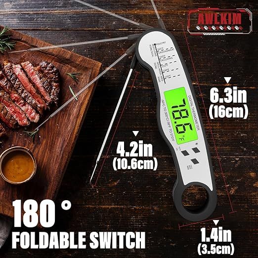 Fast Instant Read Meat Thermometer with Backlight - Waterproof Digital Food Probe for Grilling, Cooking, Baking & Candy Making - Kitchen & BBQ Essential(Black)