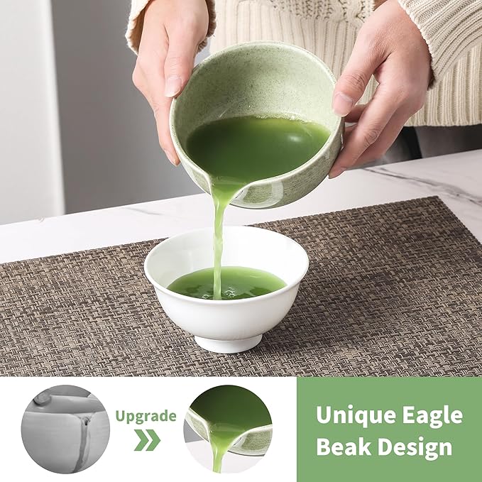 Matcha Whisk Set 5 Pcs, Matcha Kit Set Includes Matcha Bowl, Matcha Whisk and Holder, Bamboo Scoop and Sifter, Ceramic Matcha Set, Matcha Tea Set, Ideal Gift for Family/Friend (Green)