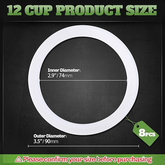 8 PCS Replacement Spare Food Grade Silicone (Better Than Rubber) Gasket Seal Ring For Aluminium Stovetop Coffee Maker Pots 12 Cups