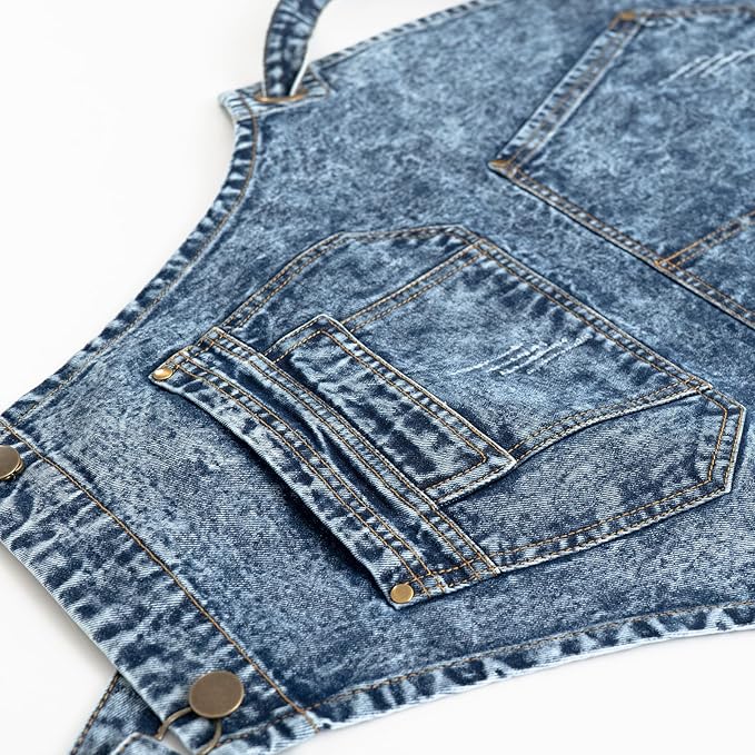 Jeanerlor - Cotton Tool Denim Work Apron with Convenient Pockets for Women Cross Straps & Adjustable(Denim Blue)