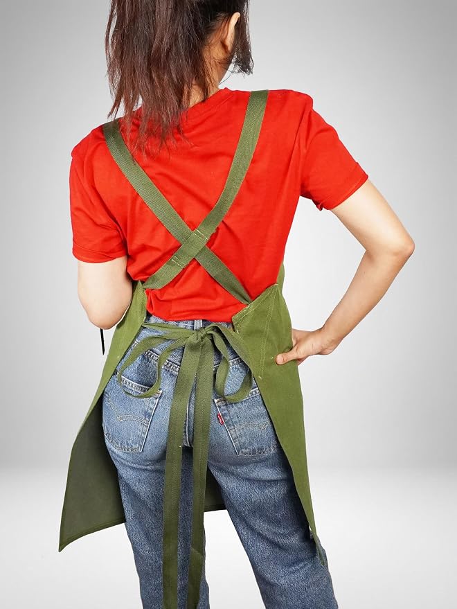 Cotton Crossback Apron with Waterproof Lining, 2 Pockets, Adjustable Water-Resistant Chef Apron - Image 8