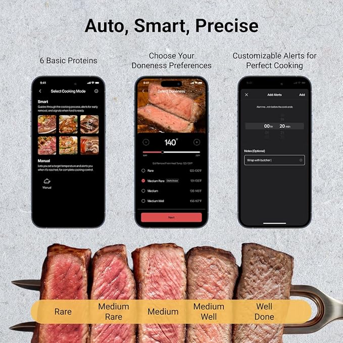 Typhur Sync Gold Wireless Meat Thermometer, Enhanced 10X Sub-1G Signal and Stability, WiFi Unlimited Range, 6 Sensors, Bluetooth Meat Thermometer for BBQ, Oven, Smoker, Grill, Air Fryer, Gen2