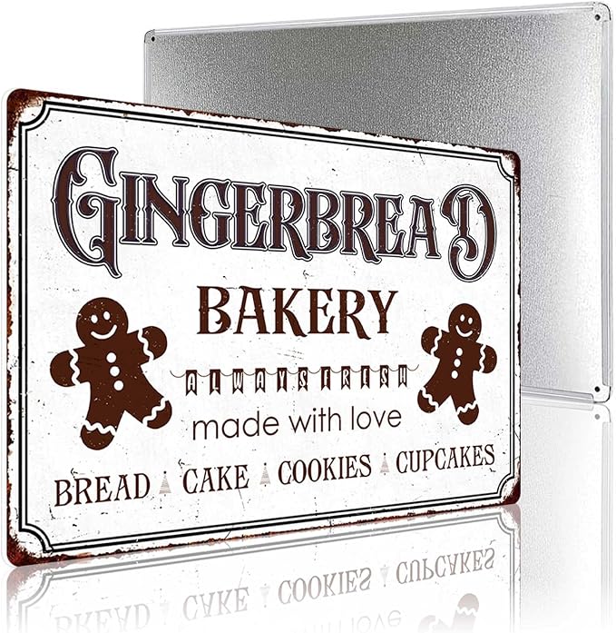 Gingerbread Bakery Made With Love Bread Cake Cookies Cupcakes Vintage Metal Tin Sign Home Wall Decor For Kitchen Bakery Coffee Bar Farmhouse Restaurants Cafe 8X12 Inch Christmas Decorations - Image 4