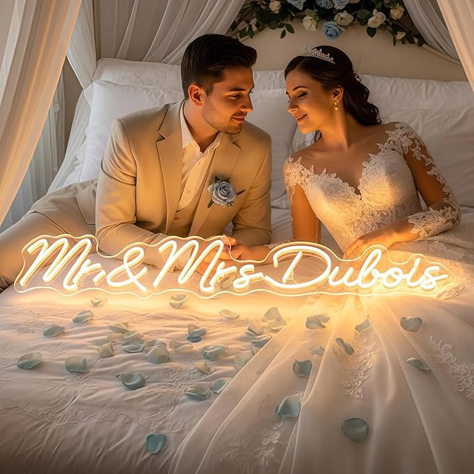 CIONAOR Custom Neon Sign - Personalized LED Name Sign for 2026 Modern Organic Wedding Backdrop, Surname Last Name Sign for Reception & Ceremony, Dimmable Light Up Sign for Marry Me Proposal, Engagement Party Decor