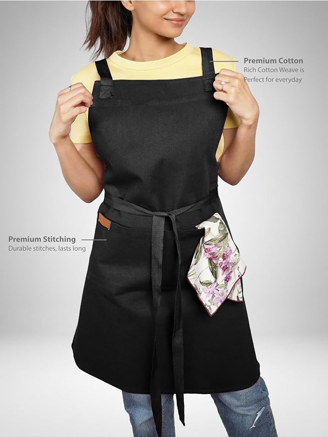 Cotton Crossback Apron with Waterproof Lining, 2 Pockets, Adjustable Water-Resistant Chef Apron - Image 2