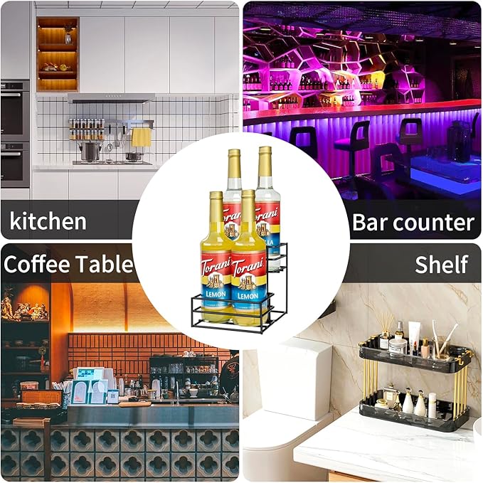 MCSAPIL Coffee Syrup Rack (4 Bottle Capacity)，Coffee Syrup Organizer for Coffee Bar,Kitchen.Small Wine Rack for Bar,Family,Storage for Syrup, Wine, Dressing