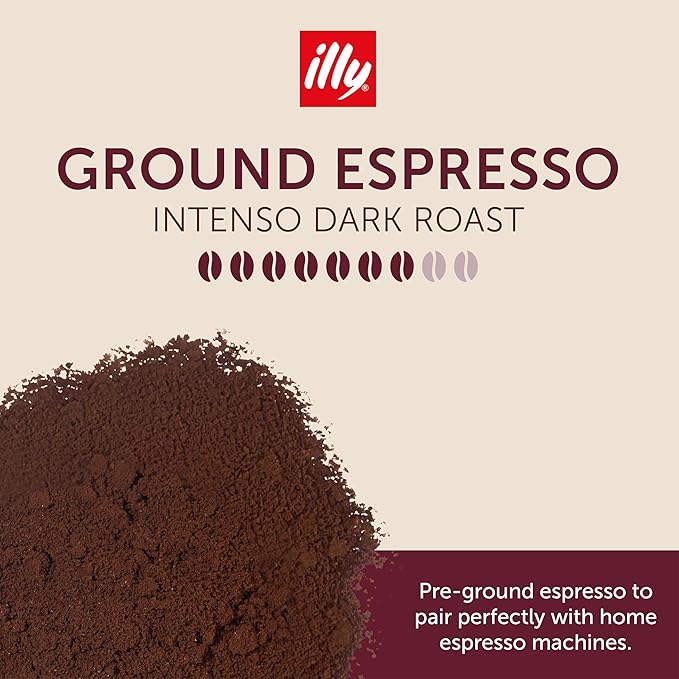 illy Ground Espresso Coffee, Classico Medium Roast, 100% Arabica, Premium Italian Coffee, Pre-Ground for Espresso Machines, 8.8oz, 12 Pack