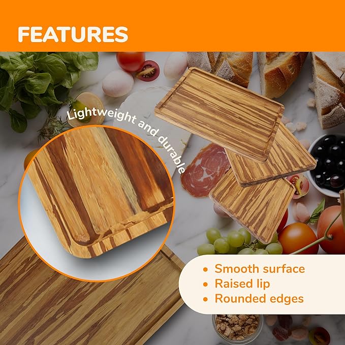 BambooMN Rectangular Bamboo Serving Tray - Tiger Stripe - 11 x 8.9 x 0.6